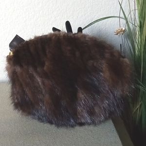 New! Vintage PAOLO MAZI Brown Mink Fur & Leather Large Wristlet Purse.